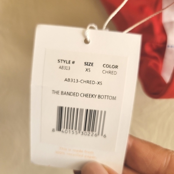 NWT Andie Swim, The Banded Cheeky Bikini Bottom, Cherry Red, Size XS - Picture 8 of 8